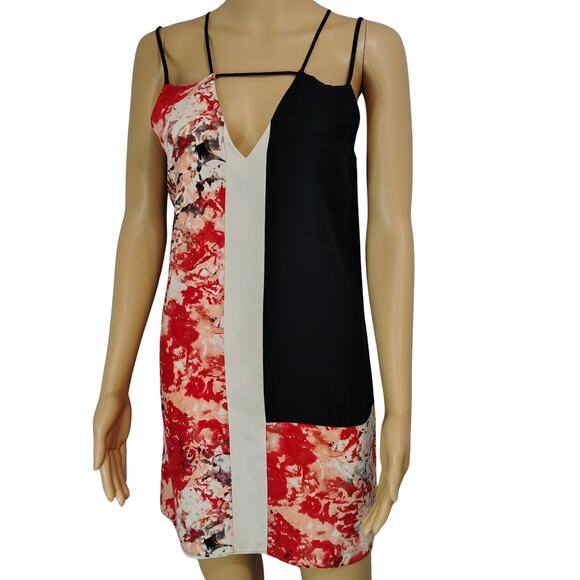 SILK PARKER Slip Dress Patchwork Floral Keyhole Strappy Black Red White Size S - Picture 3 of 10